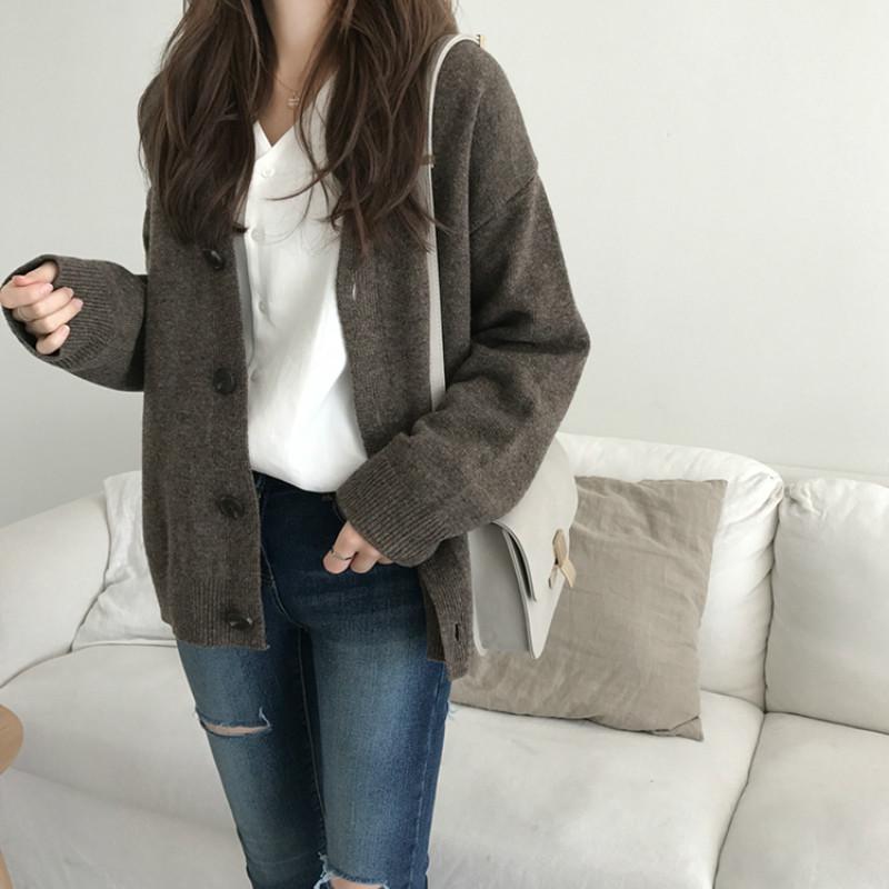 Áo cardigan dệt kim phong cách retro Hàn Quốc dáng rộng trẻ trung cho nữ