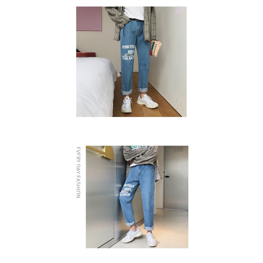 Quần jean unisex phong cách dạo phố kiểu rách 1 bên gối Nam Nữ màu Xanh QJK70A