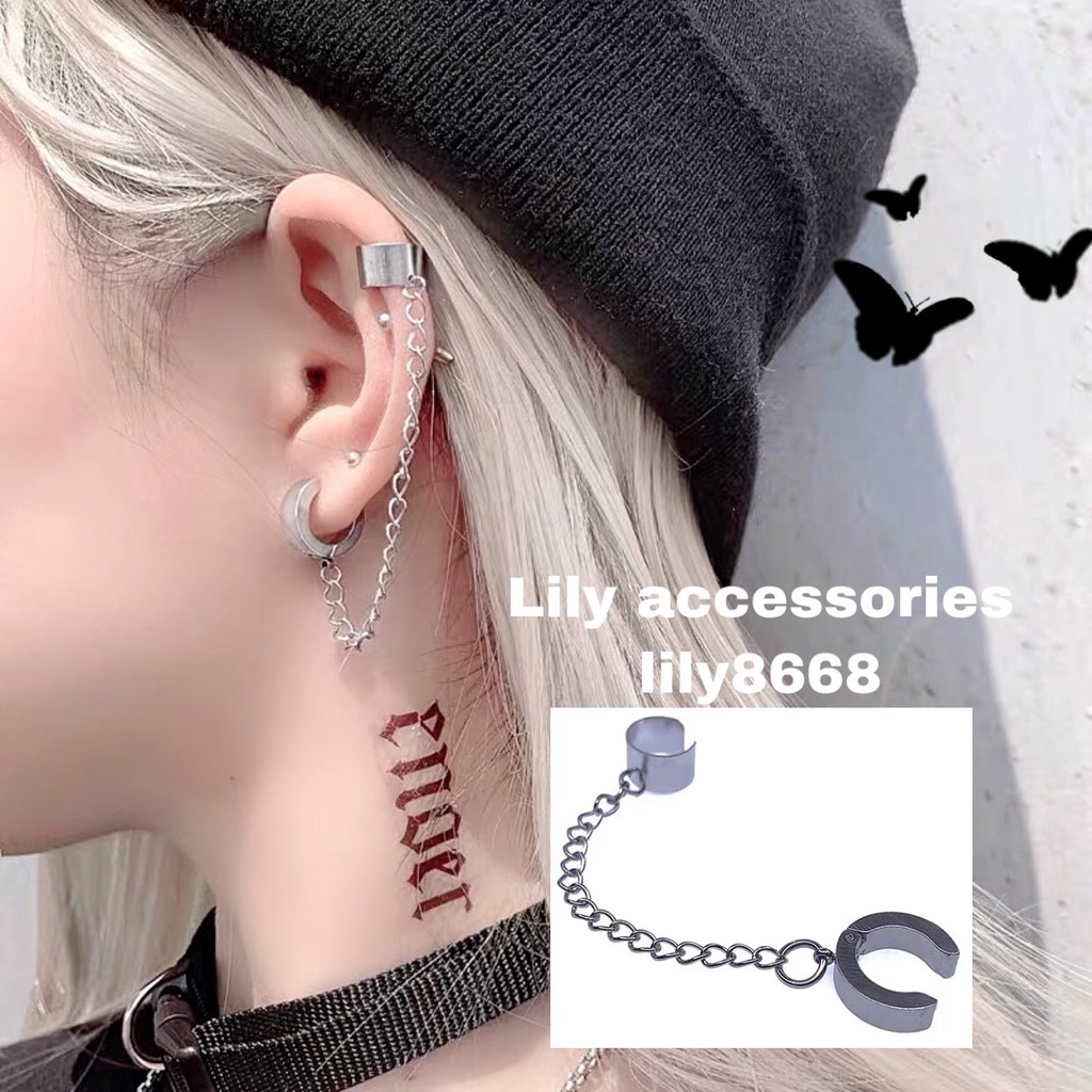Chain Hoop Ear Cuff kẹp tai titan dây xích nam nữ không cần xỏ lỗ không gỉ không đen không dị ứng Unisex
