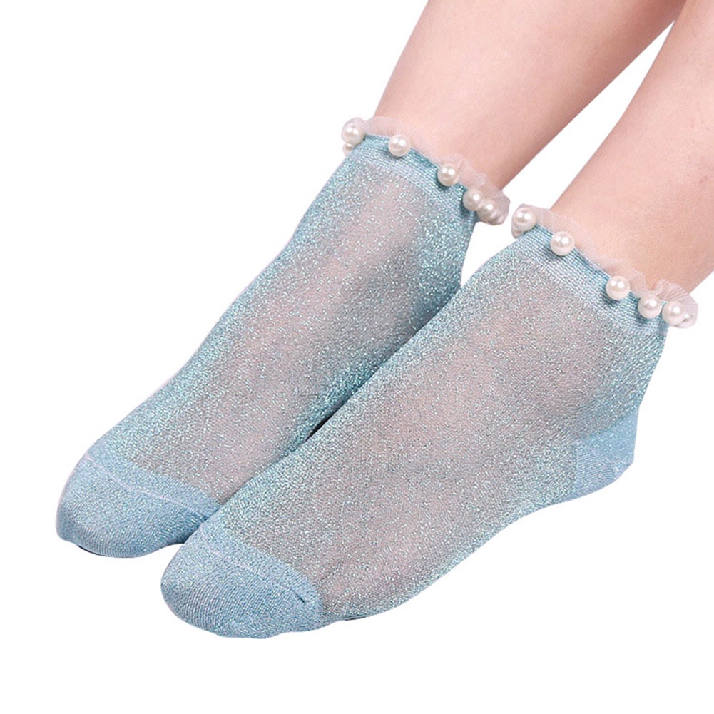 Vớ Ngắn Trong Suốt Đính Ngọc Trai Giả Lấp Lánh Quyến Rũ Cho Nữ