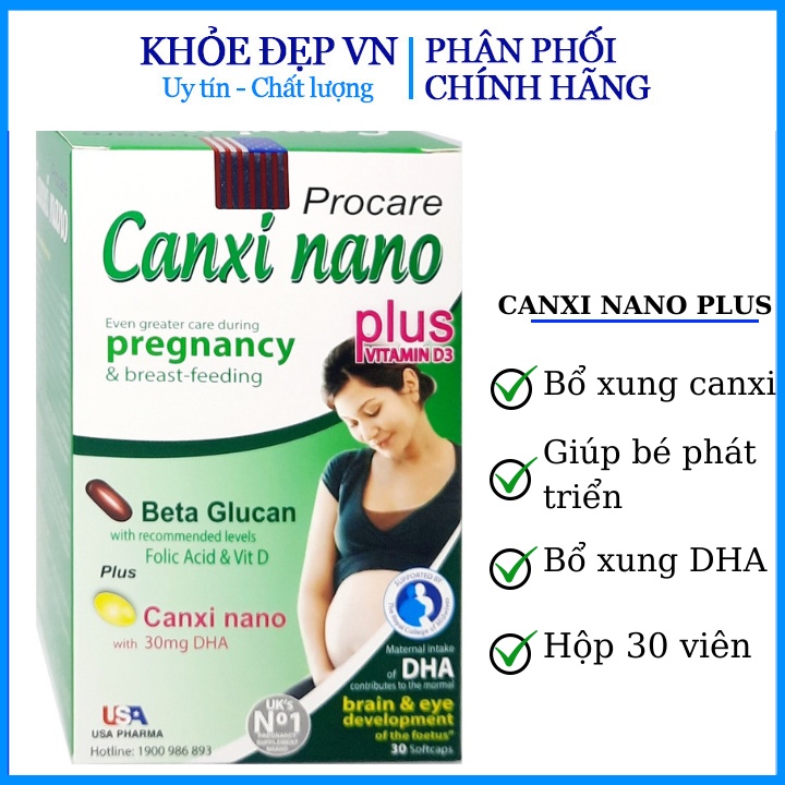 Canxi nano procare bổ sung canxi cho bà bầu, giúp xương chắc khỏe,giảm nguy cơ loãng xương – Lọ 30 viên
