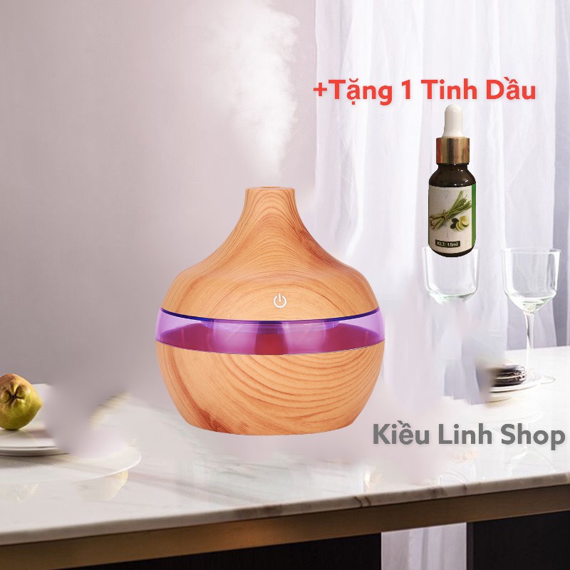 Máy Xông Tinh Dầu Tặng 1 Tinh Dầu Phun Sương Khuếch Tán Vân Gỗ Diệt Khuẩn Nhà Cửa