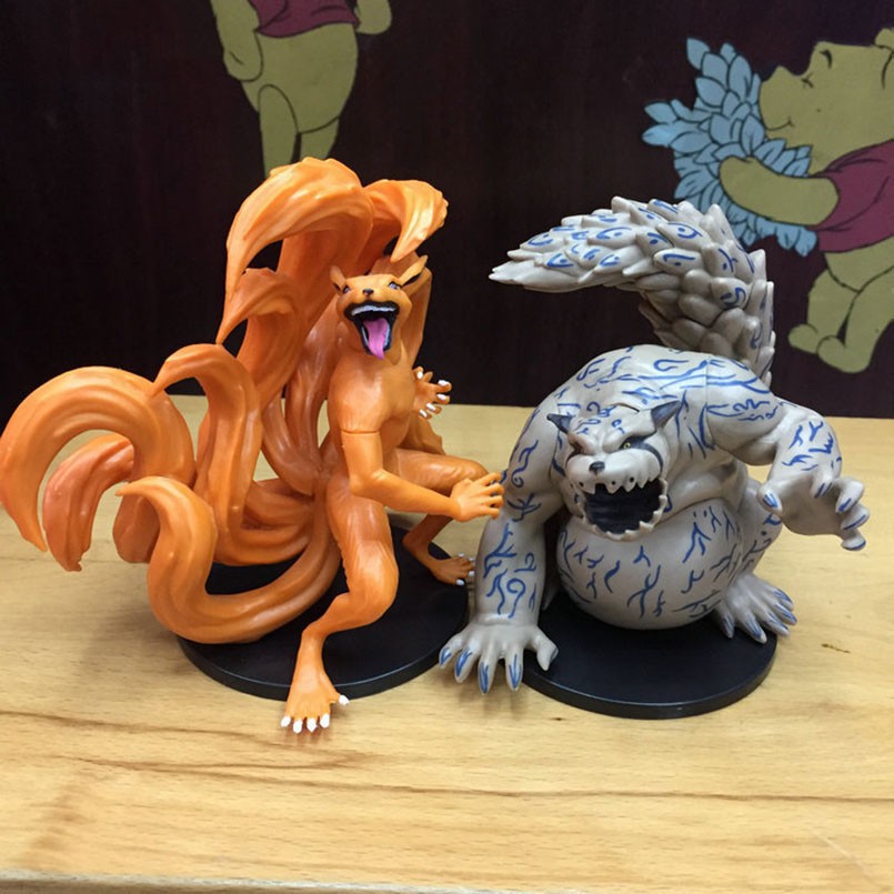 Set 2 mô hình cửu vĩ/nhất vĩ trong phim naruto làm từ PVC kích thước 12cm trang trí tiện dụng