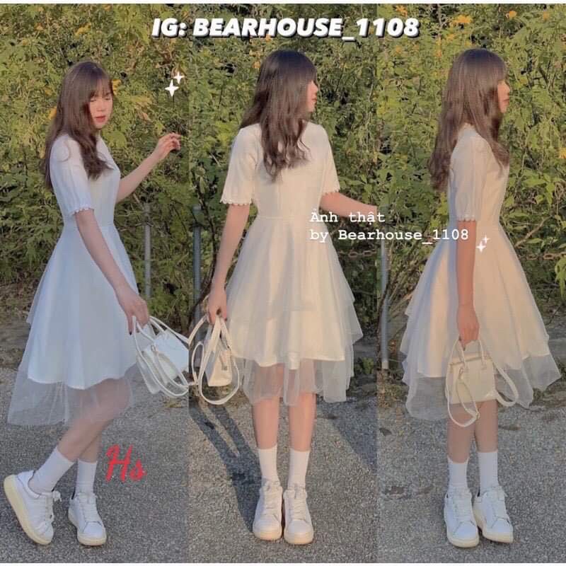 Váy von hai lớp cổ ren HSU1