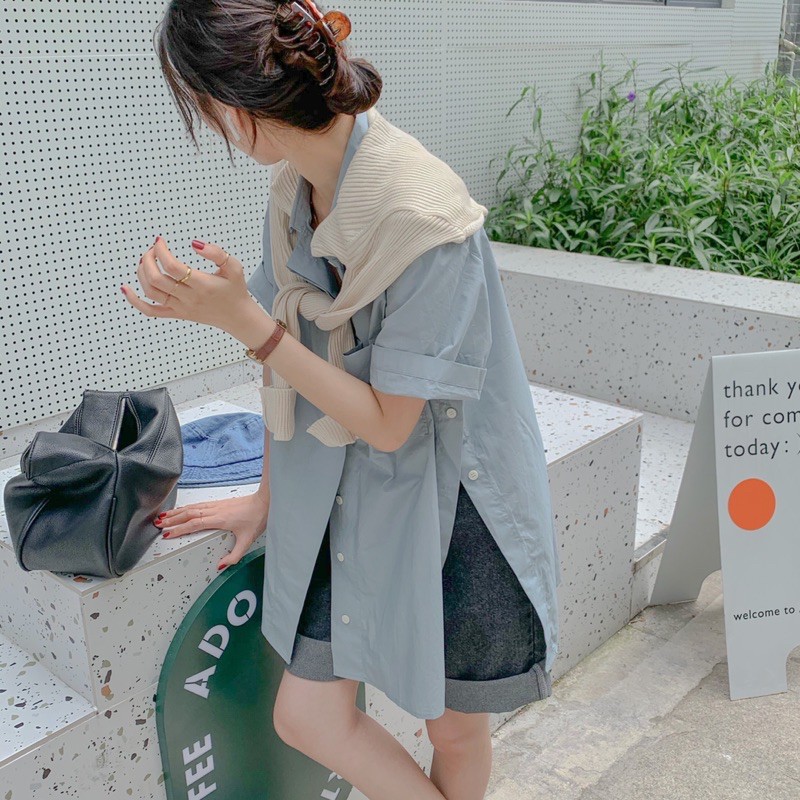 (Có sẵn) Áo Sơmi Nữ Tay Ngắn Hàn Quốc Xẻ Tà 2 Bên Đi Học BackToSchool Minipie | BigBuy360 - bigbuy360.vn