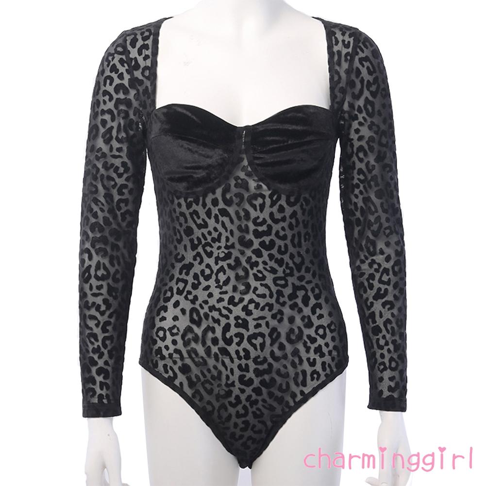 Bodysuit tay dài họa tiết da báo phong cách quyến rũ