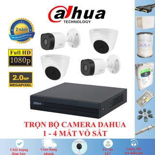 Trọn Bộ Camera Dahua 2.0MP Vỏ Sắt Full HD 1080P, 1-4 mắt camera full phụ kiện lắp đặt