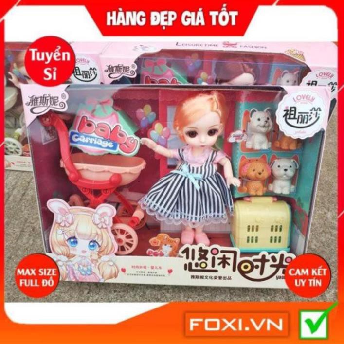 BúpBê công chúa 3D chibi-Dreamy giao ngẫu nhiên kèm phụ kiện váy dạ hội-thú cưng-xe đẩy-Đồ chơi bé gái