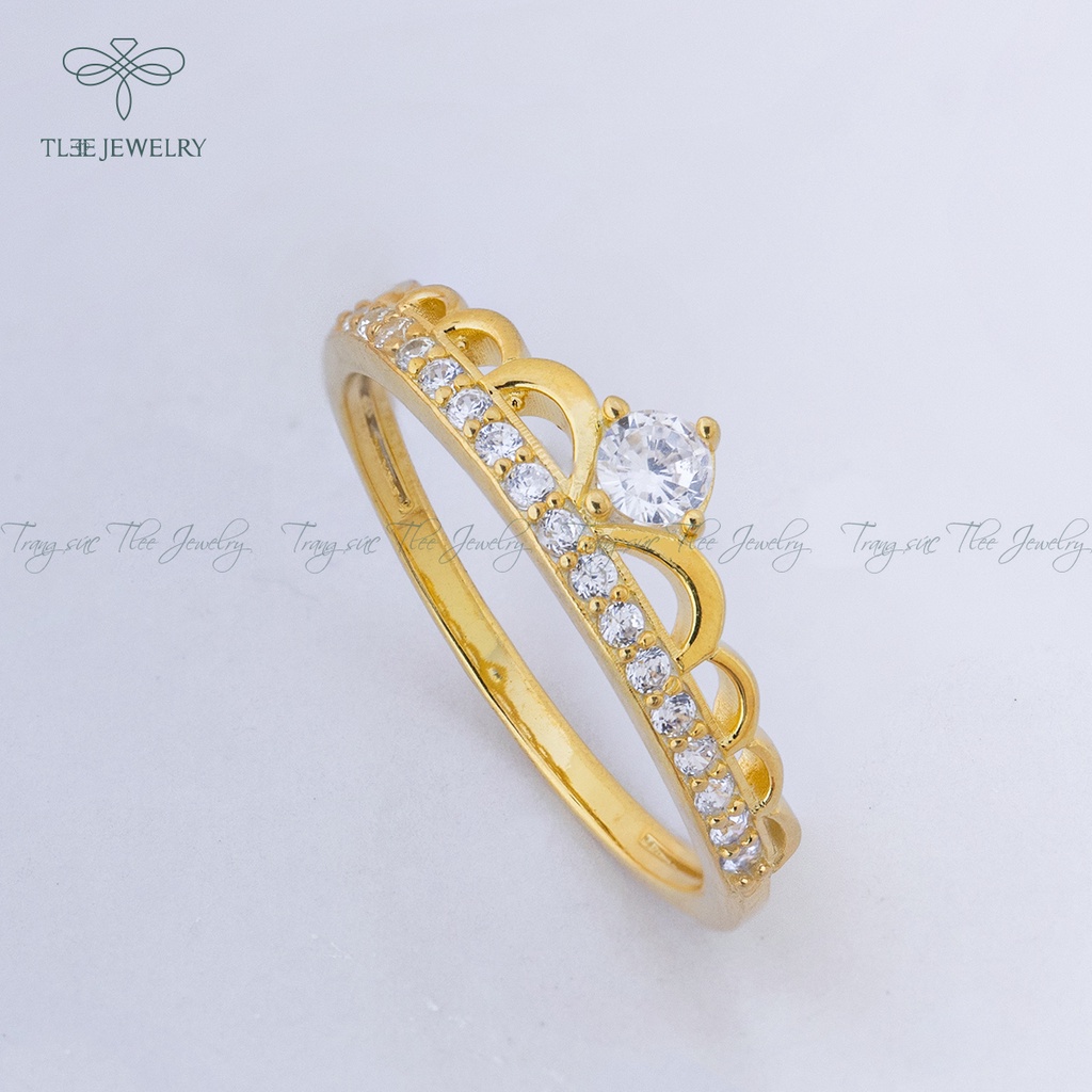 Nhẫn bạc nữ TLEE vương miện nữ hoàng mạ vàng 14k sang trọng NCJ A0148