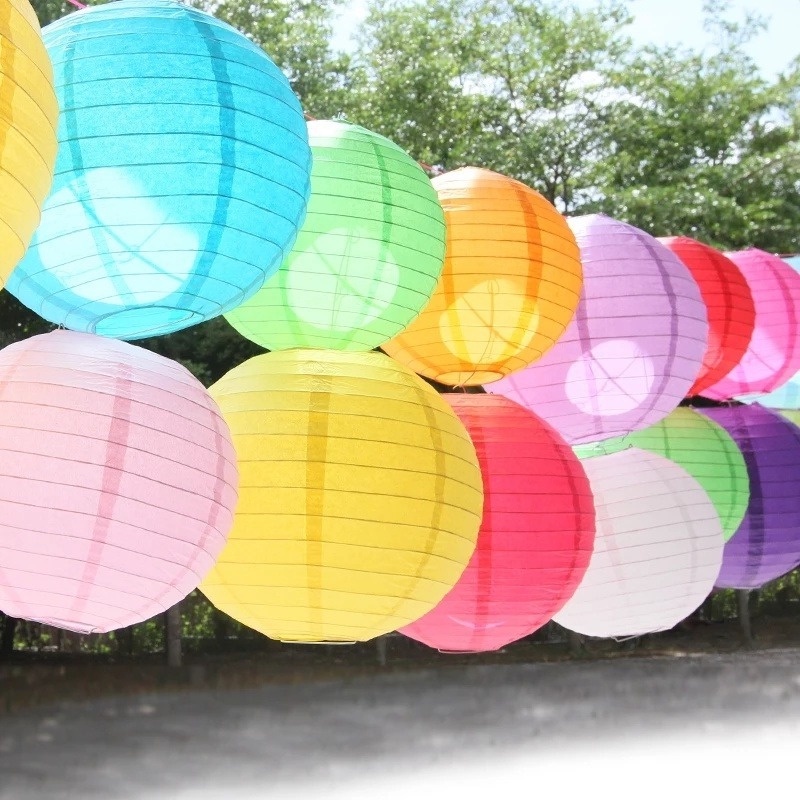 Lồng Đèn Giấy Hình Tròn Trung Hoa 6 Inch Nhiều Màu Sắc Dùng Để Trang Trí Tiệc Cưới / Lễ Hội
