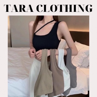 Áo croptop sát nách lệch vai phối dây chéo cổ