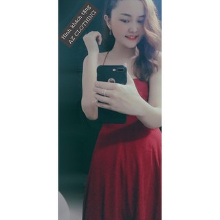 ĐẦM MAXI 2 DÂY ĐAN NƠ LƯNG ĐỎ ĐÔ FREE SIZE