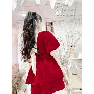 Set bộ peplum cột nơ lưng