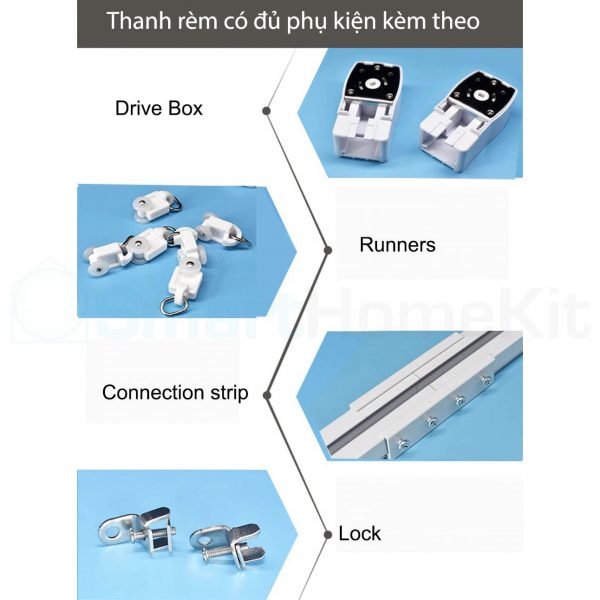 Ray rèm tự động Full phụ kiện cho động cơ rèm Aqara/ Xiaomi/ Tuya bát bắt trần