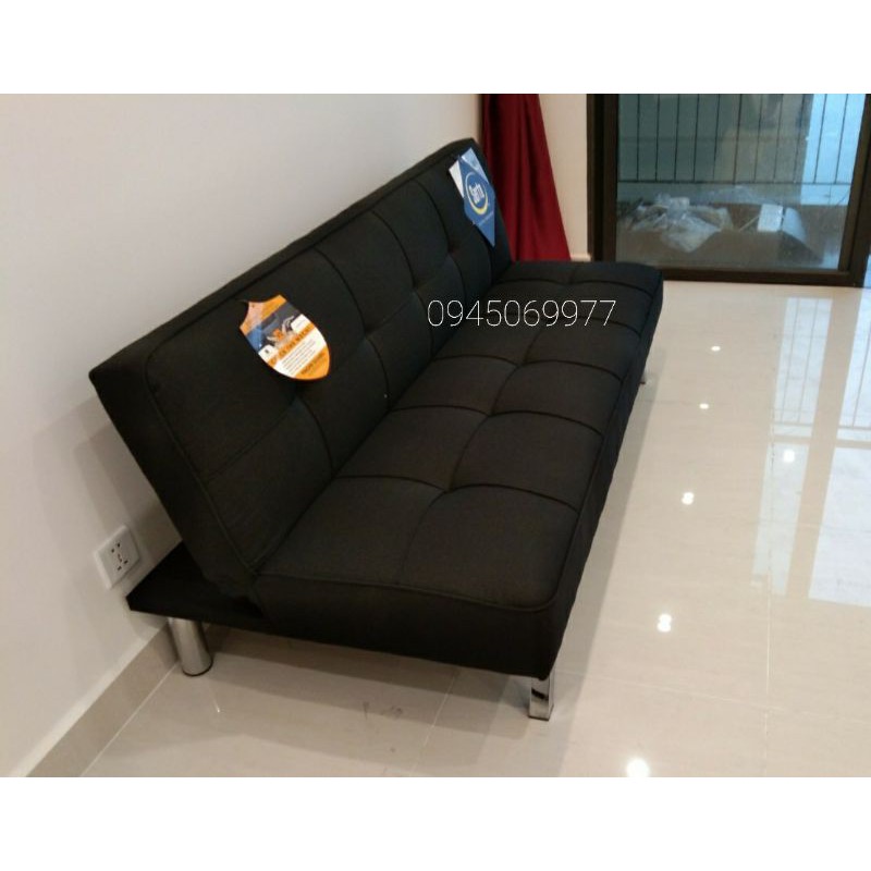 Sofa bed chân inox - sofa giường đa năng màu đen - vải bố