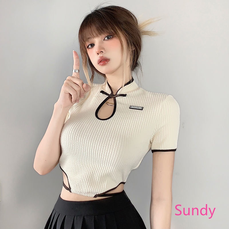 Áo Croptop Tay Ngắn Thiết Kế Độc Đáo Thời Trang Mùa Thu Quyến Rũ Cho Nữ