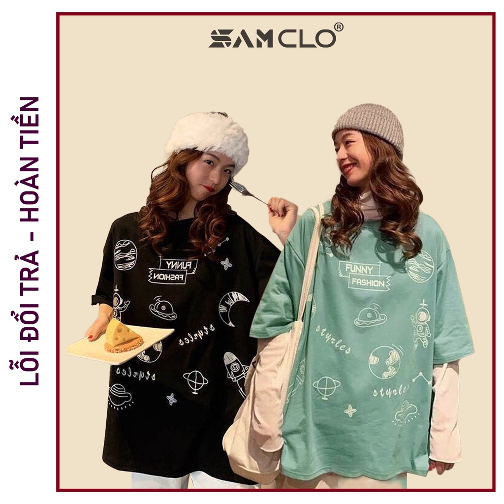 Áo thun tay lỡ nam nữ SAM CLO phông form rộng dáng Unisex, mặc lớp, nhóm, cặp, in chữ FUNNY FASHION