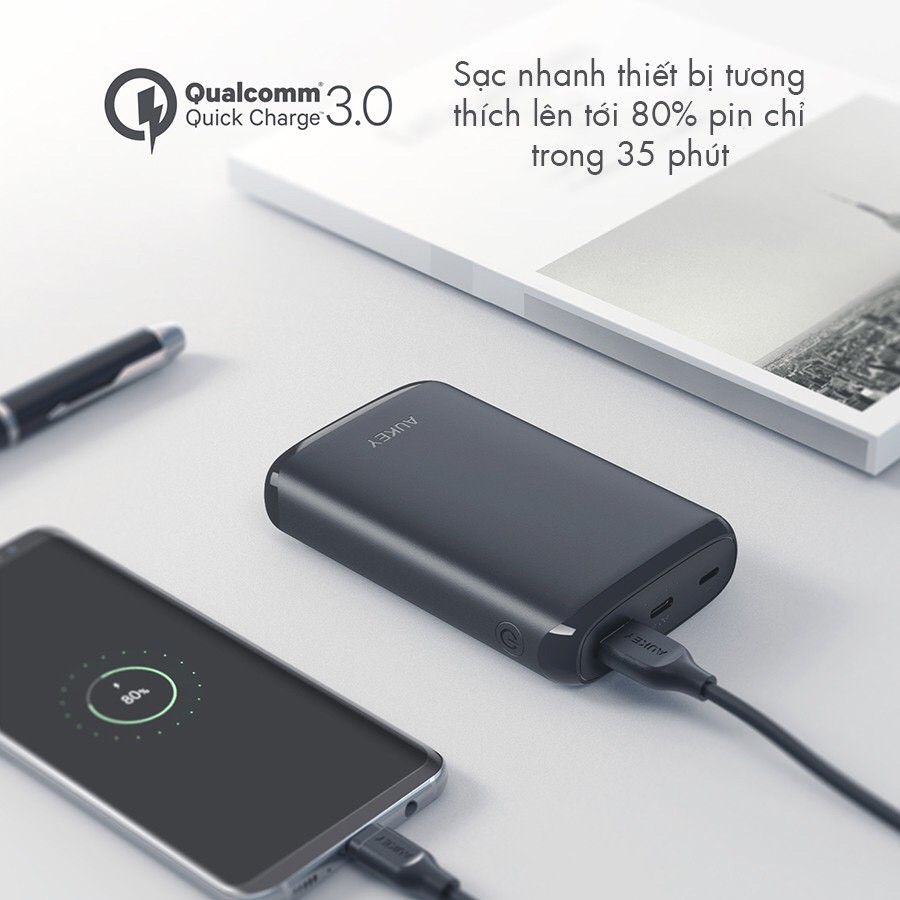 Pin sạc dự phòng AUKEY PB-Y22 Sạc Nhanh Quick Charge 3.0 Kèm Cổng Type C PD 18W - Hàng Chính Hãng