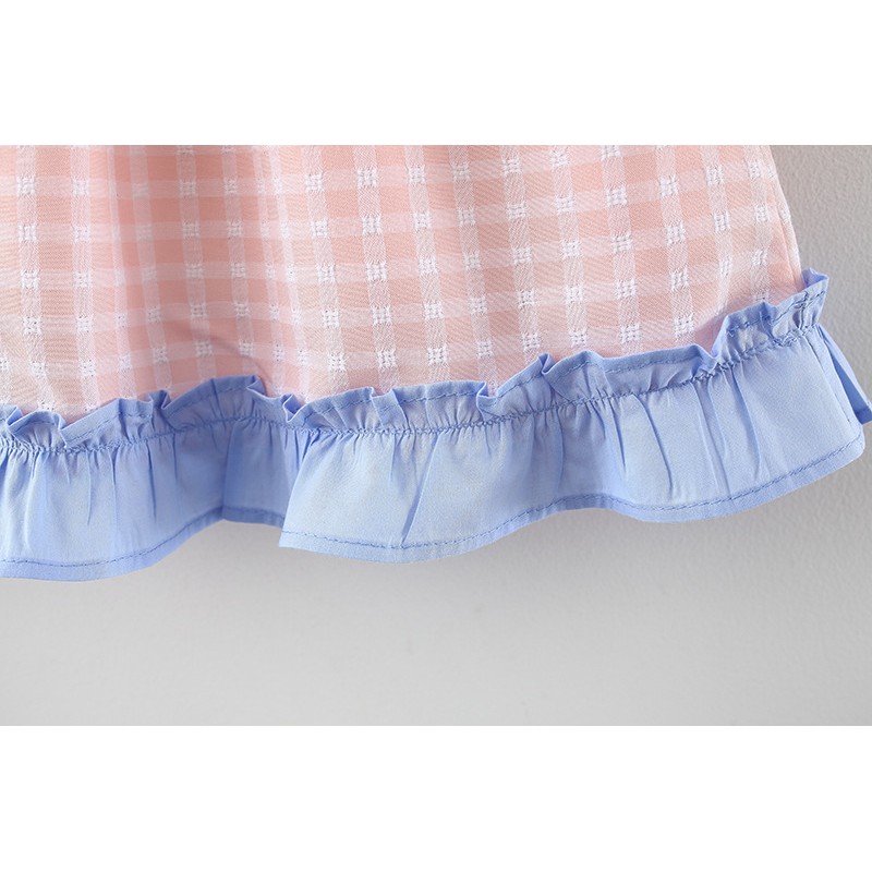 Váy Đầm Bé Gái Dáng Xòe Hình Thiên Nga Hồng Xanh, Cổ Bèo, Anna Store