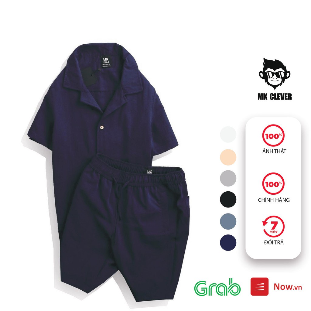 Set đồ nam cộc tay cổ vest MK CLEVER, chất liệu đũi lụa nhẹ, thoáng mặc cho mùa hè - Hàng nhập khẩu