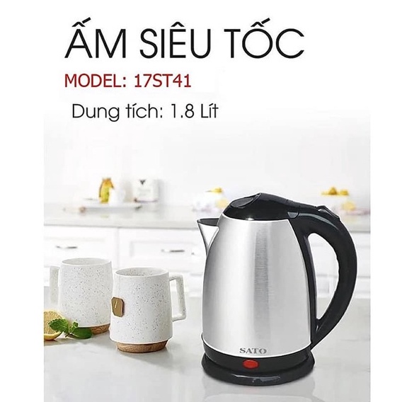 Siêu tốc inox - Ấm siêu tốc SATO 17ST-45, Dung tích 1.8L, BH 12 tháng (khosithuanthanh)