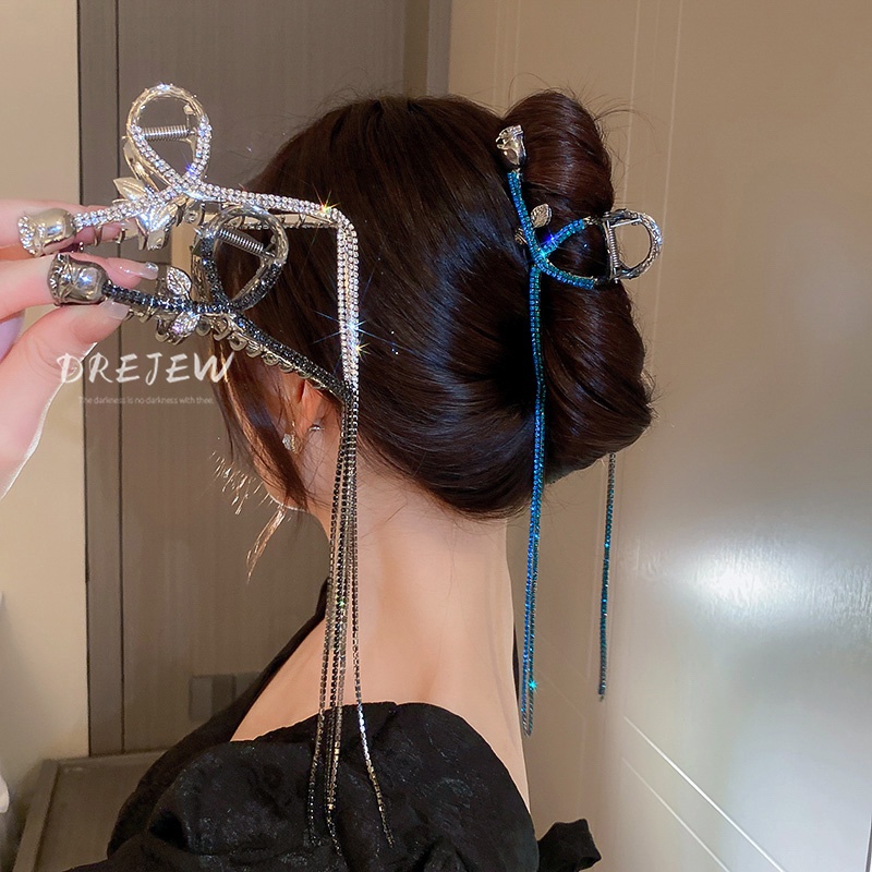 Kẹp tóc DREJEW tua rua phối hình hoa hồng bằng kim loại cao cấp cho nữ