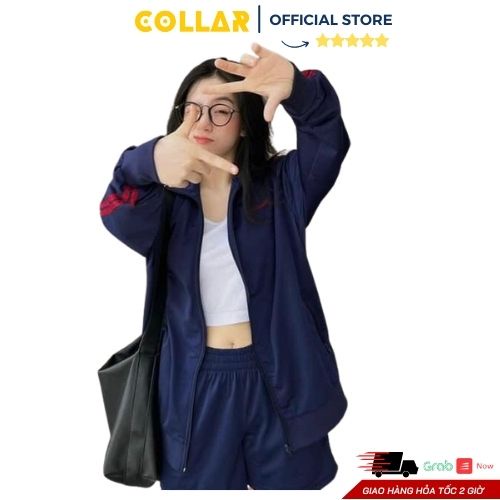Áo khoác nỉ thu đông COLLAR form rộng dáng thể thao họa tiết sọc đỏ túi hộp 2 bên thời trang phong cách unisex
