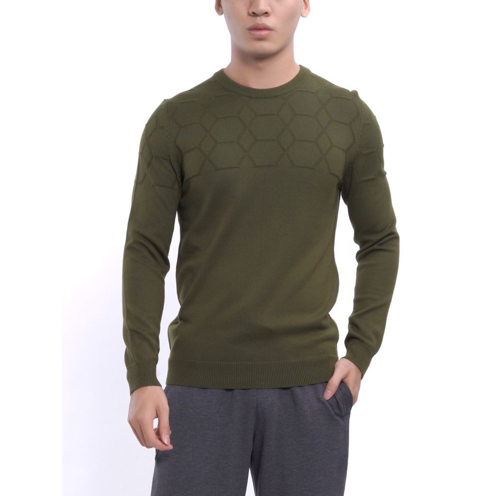 Áo len aristino màu xanh rêu slim fit AWO027W7