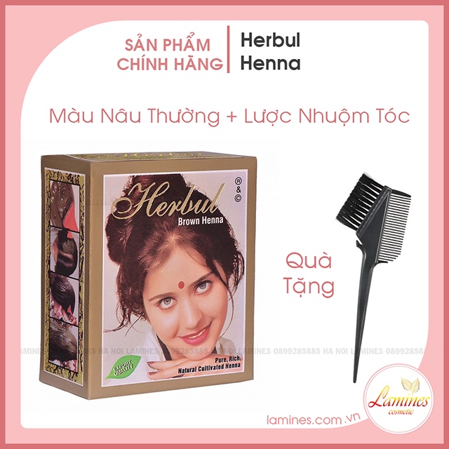 [Quà Tặng] Thuốc Nhuộm Tóc Thảo Dược Herbul Henna Ấn Độ - Màu Nâu Thường Brown + Tặng Lược Nhuộm Tóc