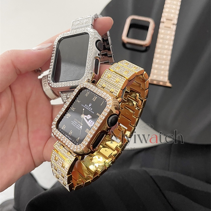 Dây Đeo Đồng Hồ Bằng Kim Loại Đính Đá Cao Cấp 2022 Cho iwatch serise 8 7 6 5 4 SE 3 2 1 45mm 41mm 40mm 44mm 42mm 38mm