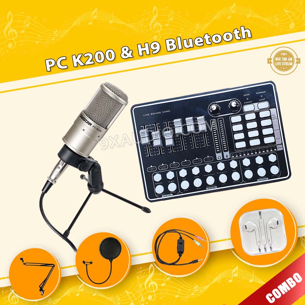 Combo Mic Livestream Thu Âm PC-K200, Soundcard H9