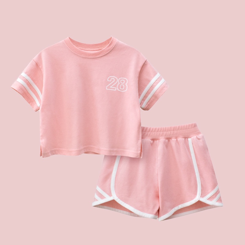 Bộ cộc tay bé gái DINOKING Đồ bộ quần áo mùa hè phong cách thể thao chất cotton mềm mịn DB12