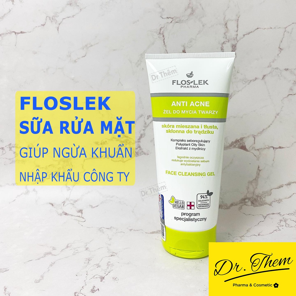 Sữa Rửa Mặt Floslek Anti Acne Face Cleansing Gel 200ml - Cho Da Dầu Mụn Trứng Cá, Ngừa Khuẩn