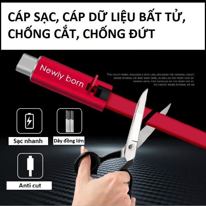 Cáp sạc chống cắt chống đứt Newly Born dây 1,5m (Màu đỏ)
