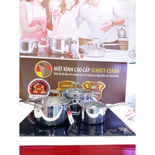 Bộ nồi elmich Inox cao cấp 3 lớp đáy liền Trimax XS EL-3743 size 16, 20, 24cm