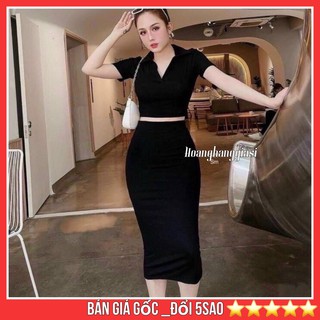 Set Váy Nữ Áo Croptop Mẫu Trơn Tay Dài Ôm Body Siêu Tôn Dáng - Hàng Có Sẵn