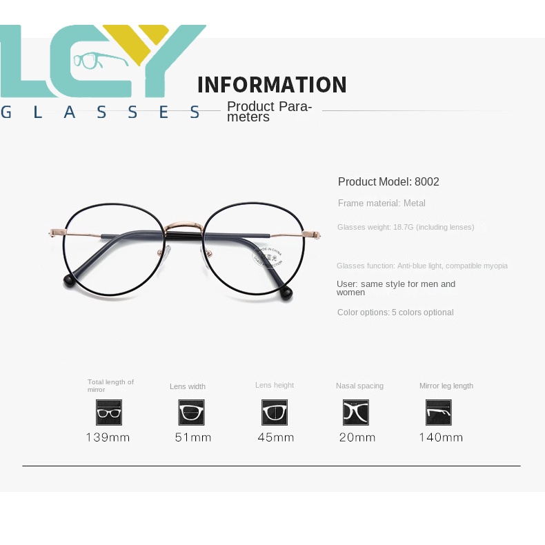 Mắt Kính Gọng Tròn Chống Ánh Sáng Xanh Chất Liệu Kim Loại Thời Trang Phong Cách Hàn Quốc 8002