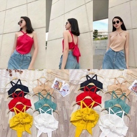 áo yếm chéo cổ phi lụa buộc dây lưng lh