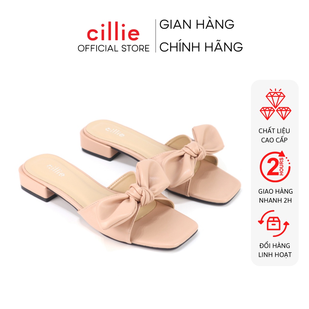 Guốc nữ quai ngang mũi vuông trendy phối nơ độc đáo gót 3cm đi làm đi chơi dạo phố Cillie 1178