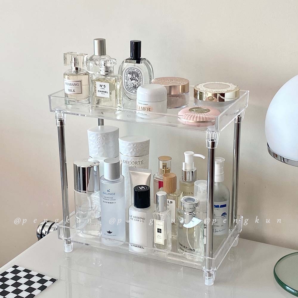 Kệ Đựng Mỹ Phẩm Hai Tầng Cỡ Lớn Trong Suốt Chống Thấm Nước Phong Cách ins Đơn Giản Cho Phòng Tắm/Phòng Ngủ