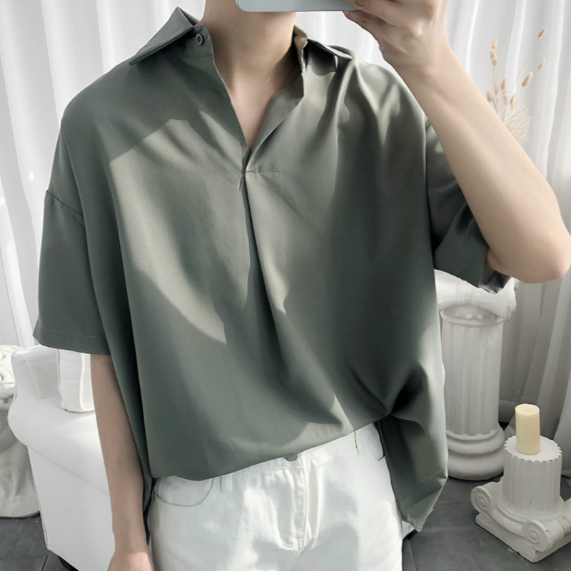 Áo sơ mi nam ngắn tay màu trơn phong cách Hàn Quốc