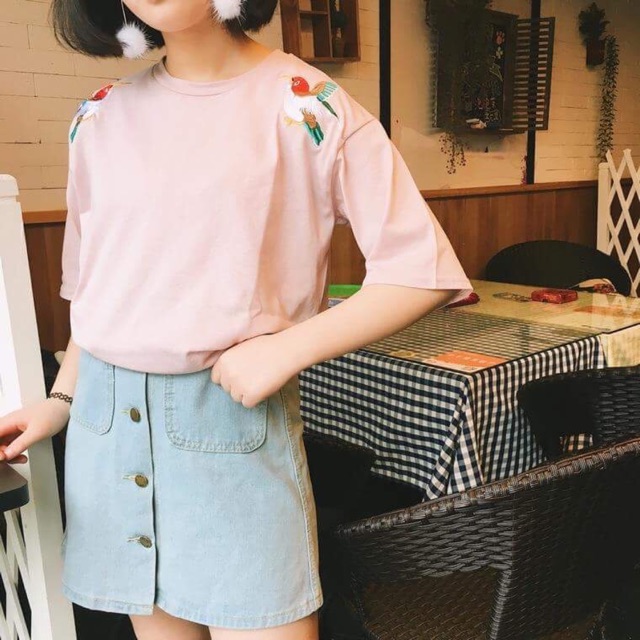 Áo thun thêu hình chim (CÓ VIDEO HÌNH THẬT)
