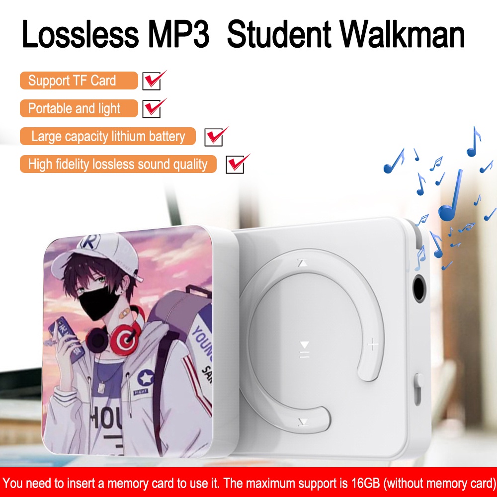 Máy nghe nhạc VIRWIR định dạng Mp3 hỗ trợ thẻ nhớ 16GB kiểu dáng nhỏ thời trang kèm cáp chuyên dụng