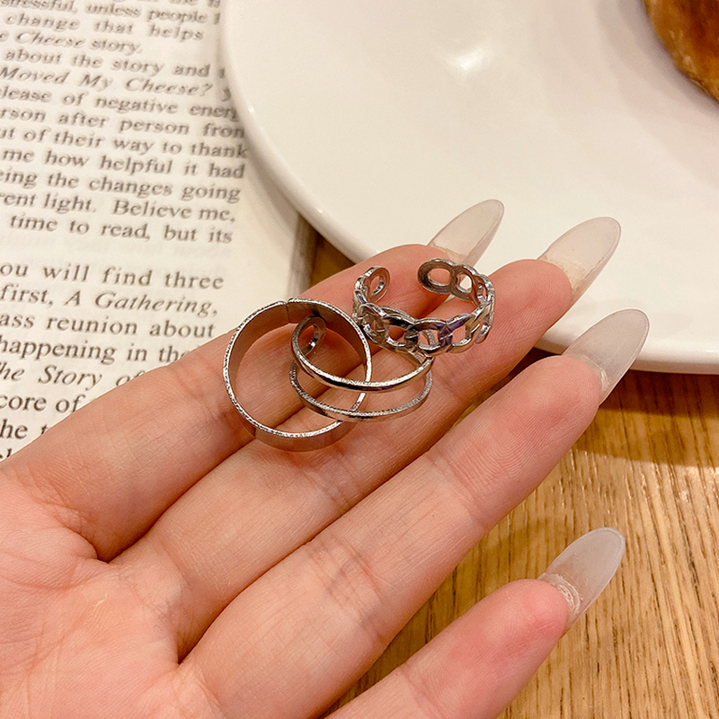 Bộ 3 nhẫn thiết kế hở có thể điều chỉnh phong cách thời trang Hàn Quốc