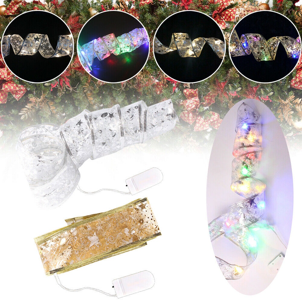 Dây Đèn LED Trang Trí Cây Thông Giáng Sinh Đính Nơ Xinh Xắn