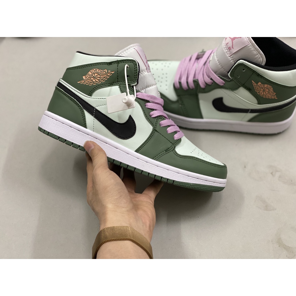 Giày Thể Thao Air Jordan 1 Mid SE Dutch Green- Trà xanh S.C Full Phụ kiện+ Box Bill