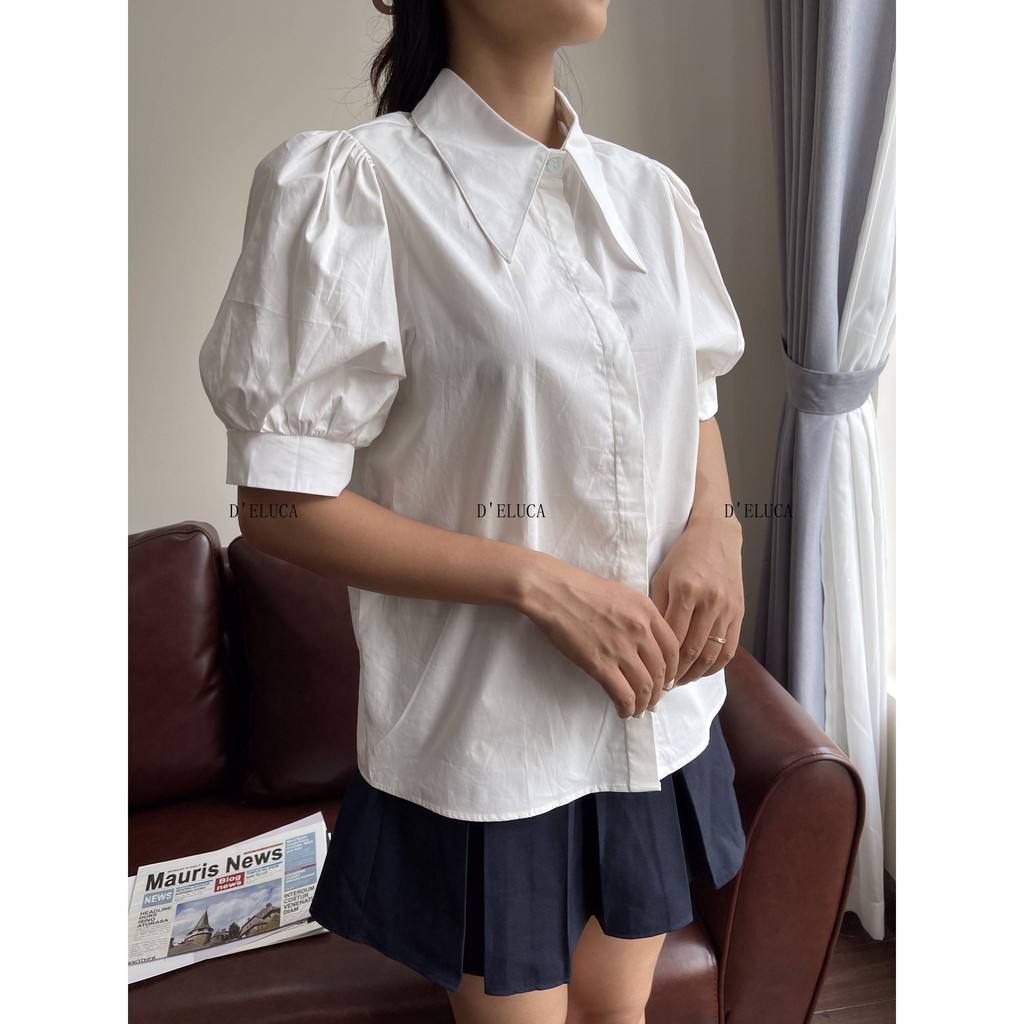 [Hình+Video Thật] Áo Sơ-mi Nữ Tay Bồng Cổ Nhọn Xinh Xắn Chất Liệu Thô Nhật Cao Cấp | BigBuy360 - bigbuy360.vn