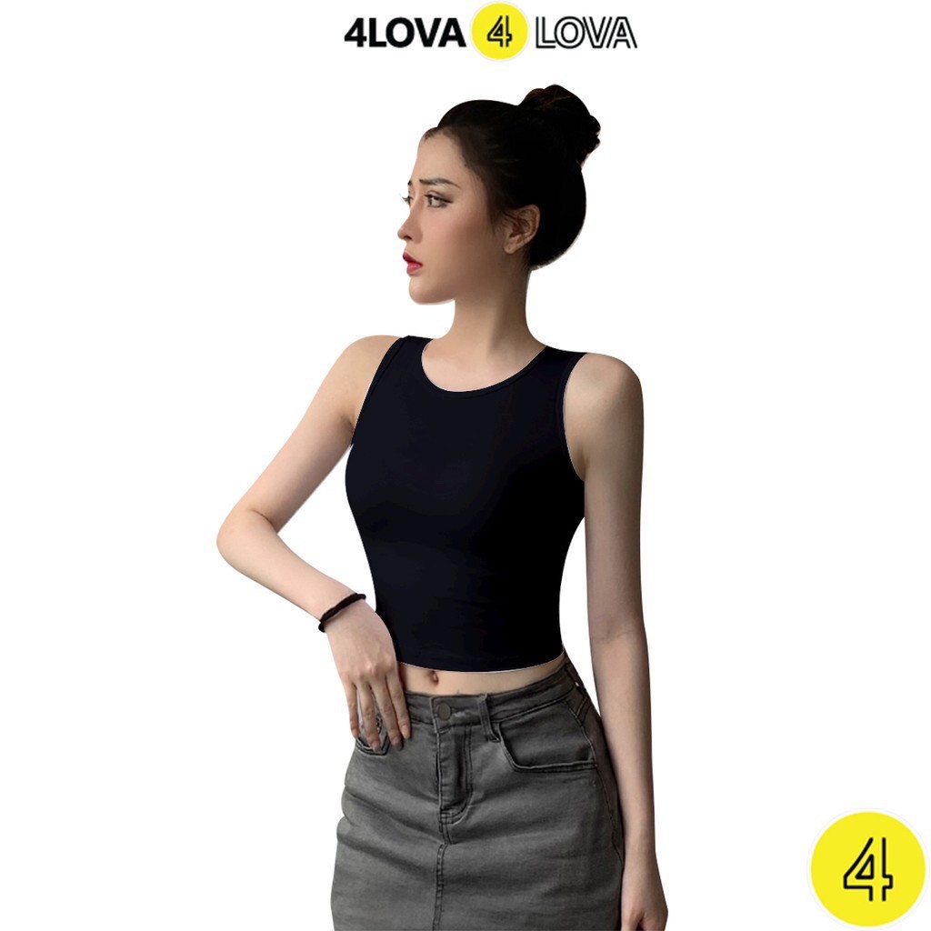 Áo croptop nữ 4LOVA kiểu ôm sát nách chất liệu cotton cao cấp