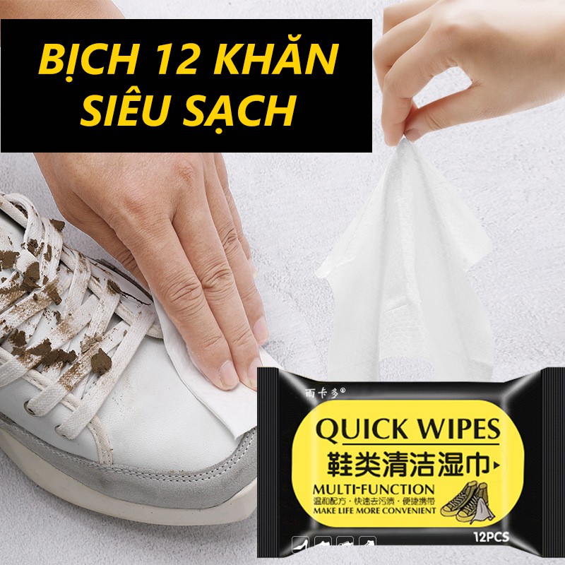 Khăn lau giày Quick Wipes vệ sinh giày sneaker không cần giặt 12 khăn