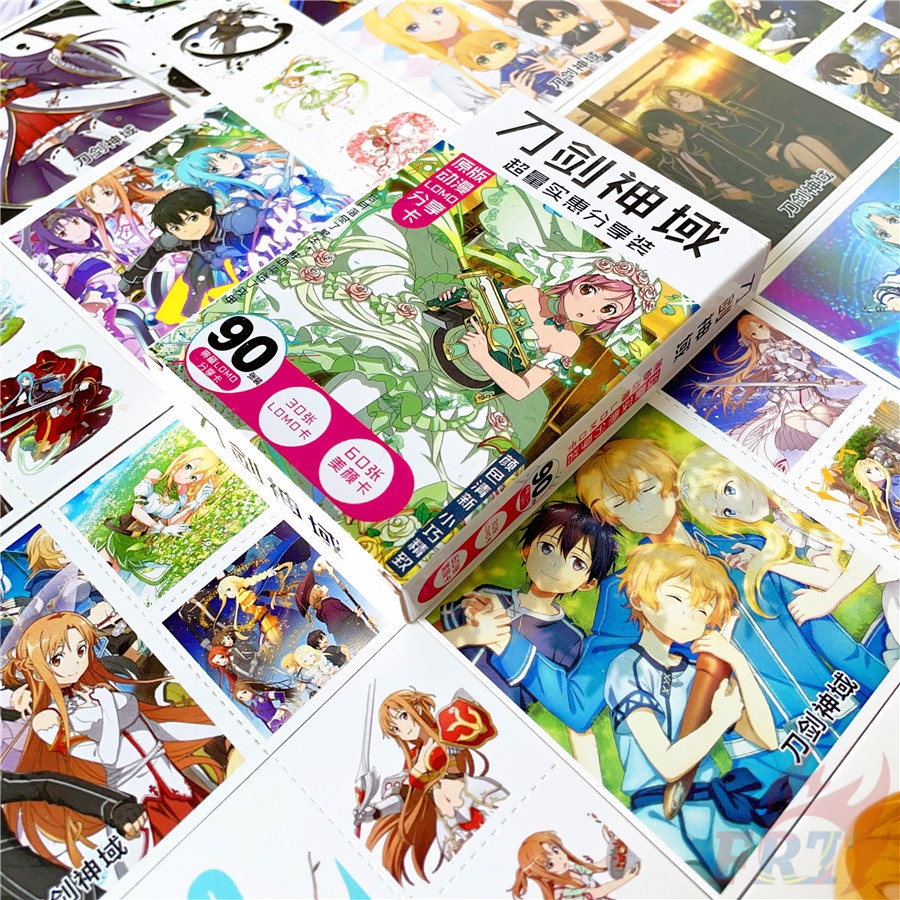❤ Bộ 90 Thẻ Hình Nhân Vật Anime Sword Art Online Xinh Xắn ❤ Set 30 Tấm Bưu Thiếp Mini 6.2×6.2cm + 60 Tấm Lomo 3×3.1cm